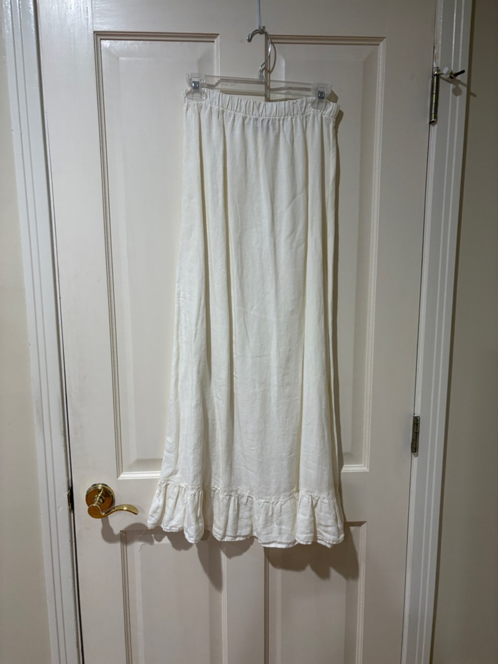CP Shades White Linen Ruffle-Hem Maxi Skirt S
